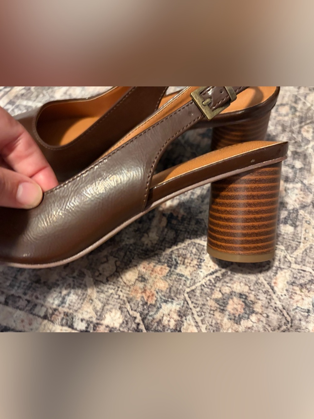 Maurices Brown Pointed-Toe Slingback Heels Unique Round Cylinder Heel NWOT. 8.5 - Picture 4 of 6